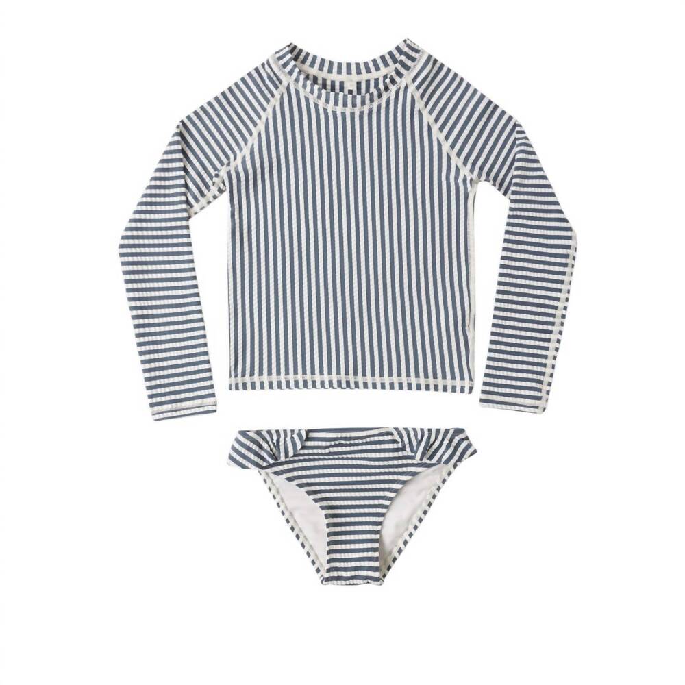 NEW RYLEE + CRU girl's maryn rashguard in navy stripe